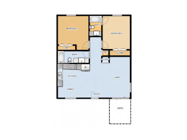 TWO BEDROOMS / TWO BATHROOMS